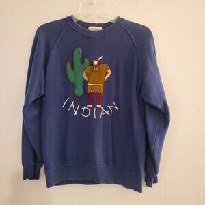 Vintage ORSEN BY MIZUMI 3D Fiber Art INDIAN & CACTUS Blue Sweatshirt Size S-M